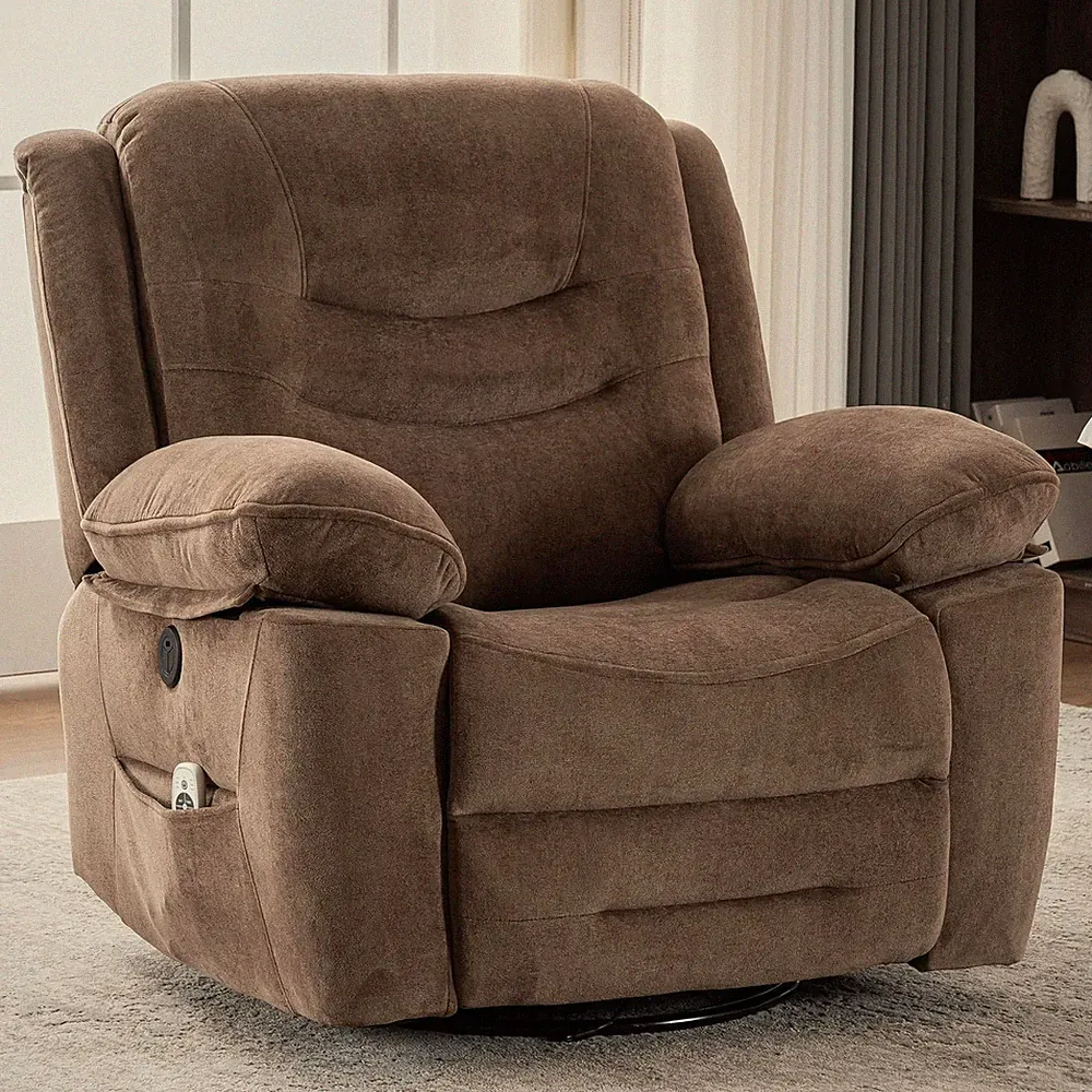Mocha Power Swivel Rocker Recliner with Massage, Heat & USB Port