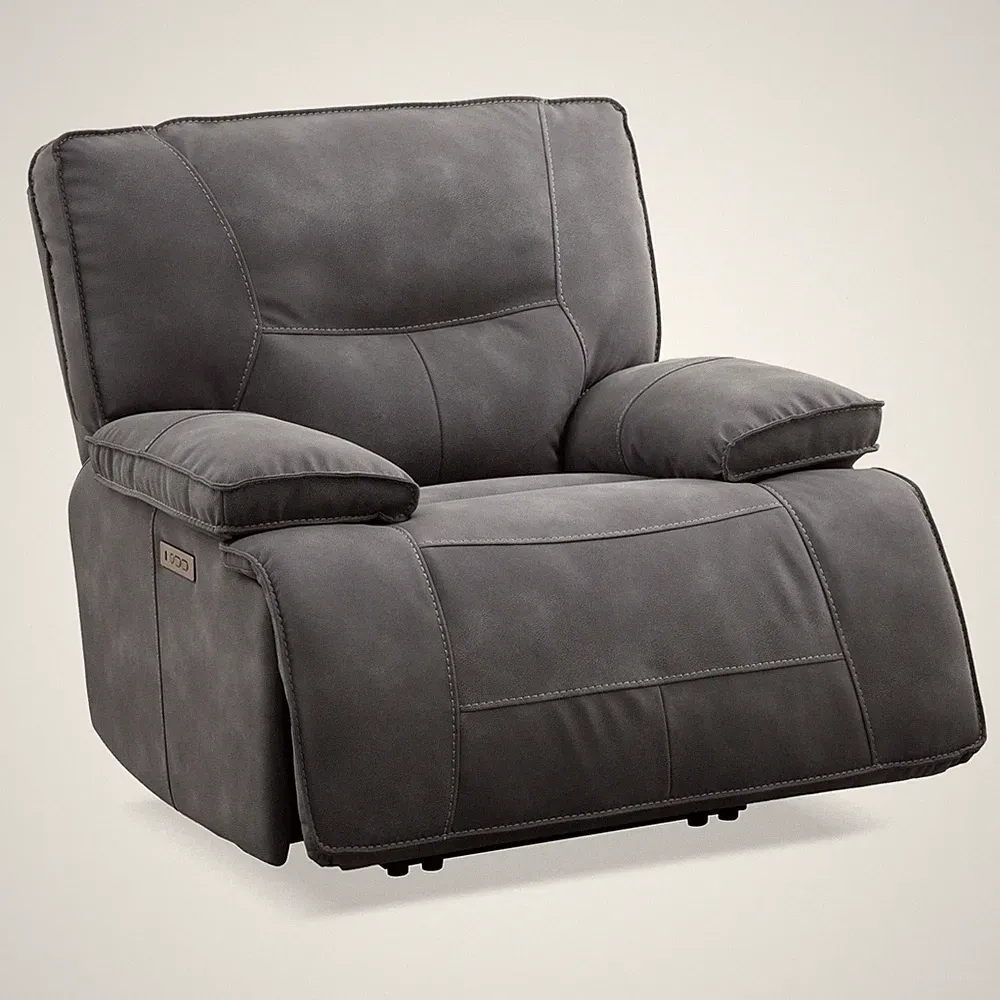 Pemberly Row Cobalt Power Fabric Zero Gravity Recliner in Charcoal