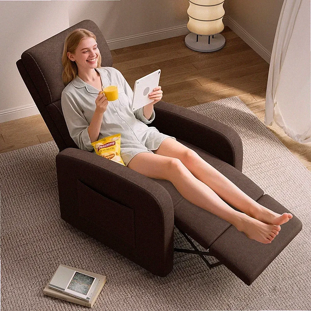 Single Recliner Sofa for Living Room: Adjustable Back, Padded Seat & Side Pocket