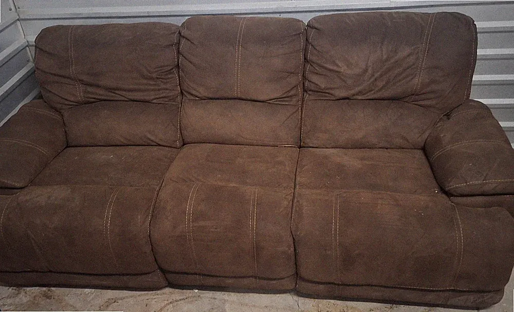 Suede Recliner Couch-Cindy Crawford Home-Recliner on each end-Brown